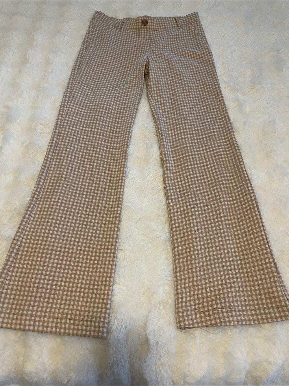 Betabrand Beige Gingham Boot-Cut Pants Size Small